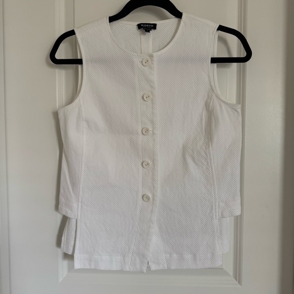 Worth Tops - Worth White Sleeveless Button-Down Shirt Vest, 4